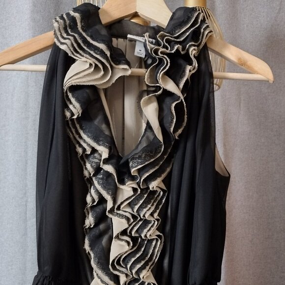 Robert Rodriguez for Neiman Marcus Ruffle Blouse XL Black Lace Trim Top - Picture 3 of 6